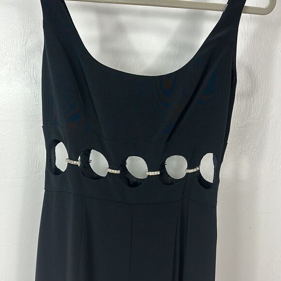 Niteline Della Roufogali Black Beaded Cut Outs Jumpsuit Size 6 - Picture 3 of 11